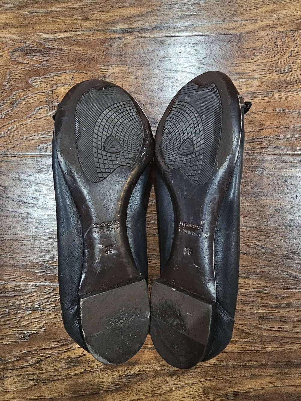AGL Monika Cap Toe Leather Black Ballet Flats with Decorative Buckle Strap - Picture 4 of 4